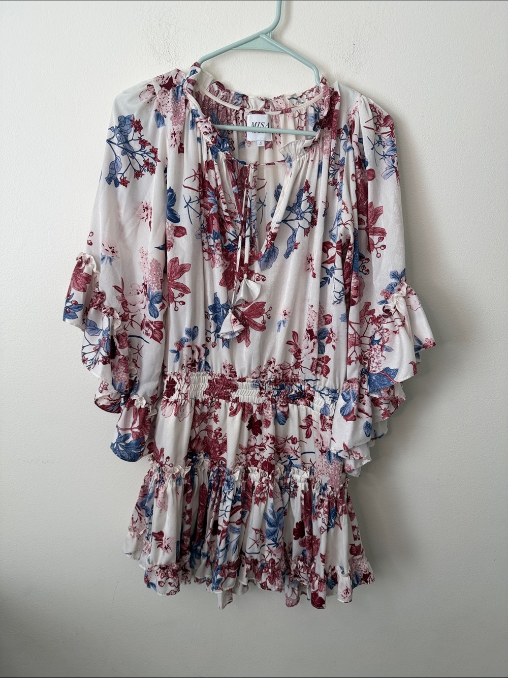 Misa Los Angeles White Floral Tie-Front Ruffle Tunic